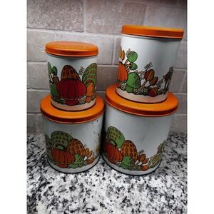 Vtg Ballonoff 1970's Mushroom Canister Tins Set Of 4 Retro Psychedelic